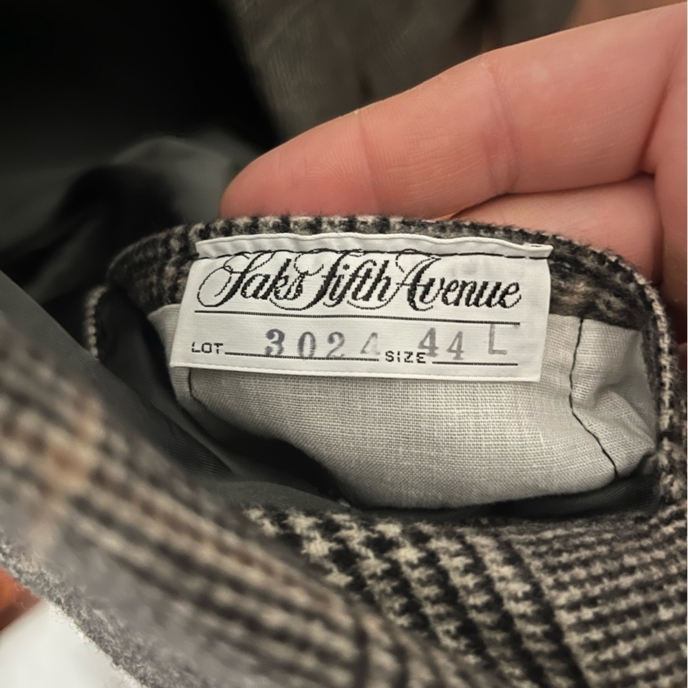 Saks Fifth Avenue Camel Hair Gray Checkered Men's Blazer - Picture 6 of 7
